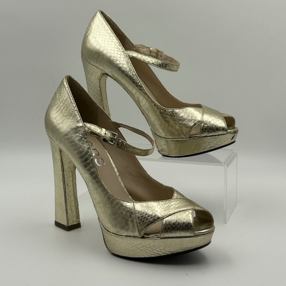 KORS Michael Kors Platform Pumps Womens 8M Gold Metallic Leather Mary Jane Glam